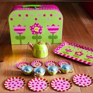 EXCELLENT ALEX KIDS METAL PINK FLOWERS TEA SET TIN? ALUMINUM? SO CUTE🌸🌸🌸🌸🌸